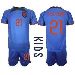 Holandia Frenkie de Jong #21 Koszulka Wyjazdowych Dziecięca MŚ 2022 Krótki Rękaw (+ Krótkie spodenki)